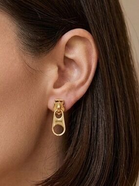 Gold Zip-Tab Drop Earrings for Women